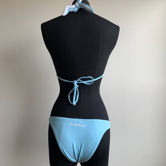 Billabong BLUE CRUSH era Vintage bikini baby blue reversible halter top set RARE - Picture 6 of 7
